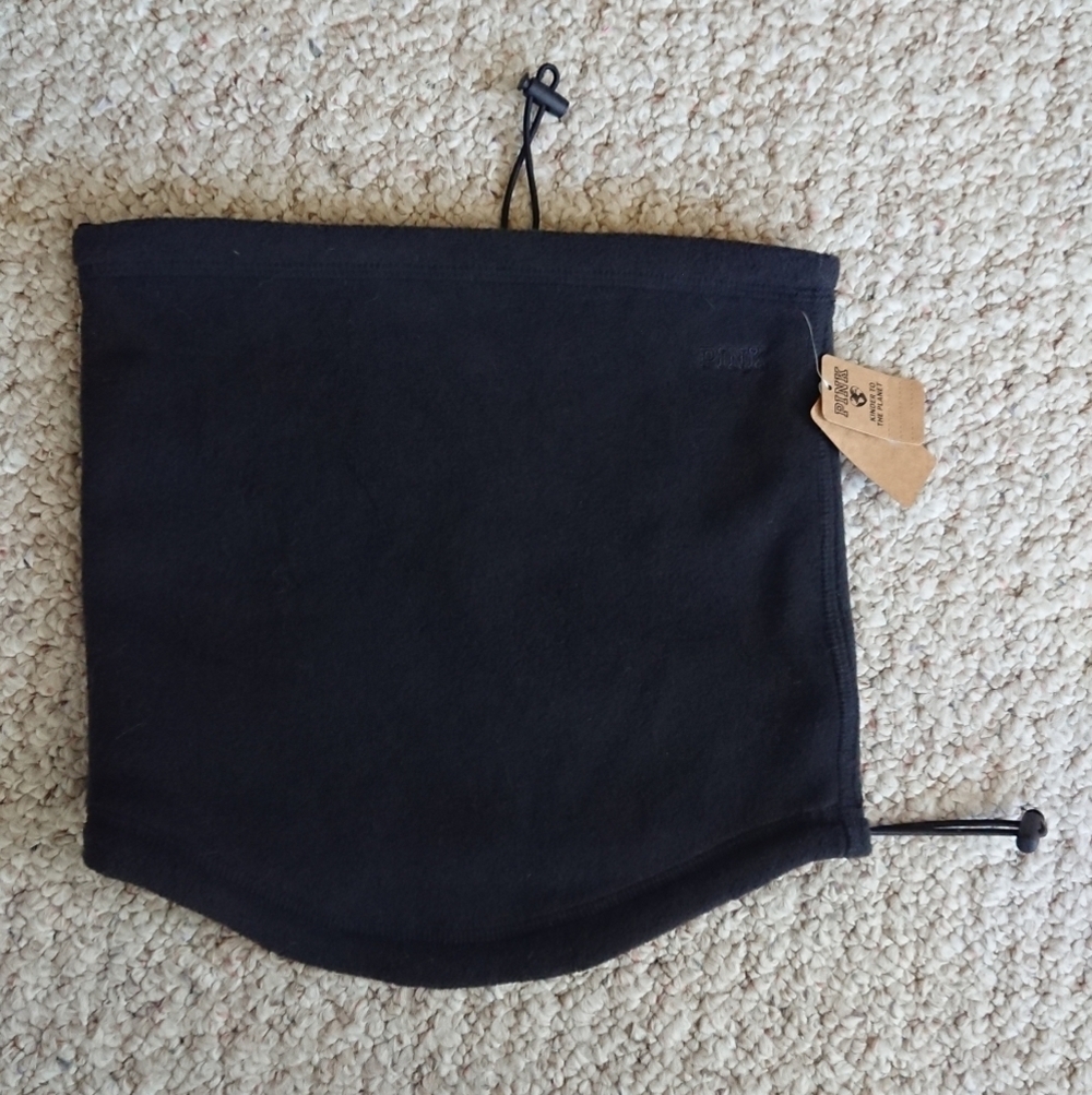 Victoria's Secret PINK Black Fleece Gaiter Lined Adjustable Drawstring One Size